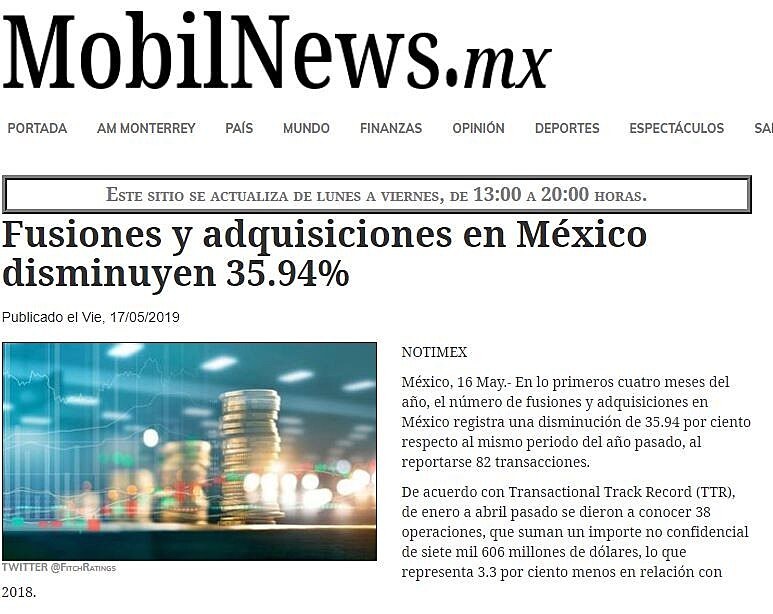 Fusiones y adquisiciones en Mxico disminuyen 35.94%